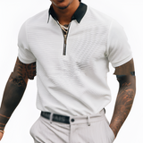 Men's Zip Contrast Detail Polo Shirt - Smart Casual