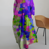 Women's Abstract Print Loose Maxi Dress - Casual Art Wear