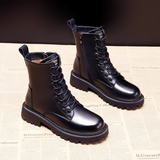 Women's Faux-Lined Lug-Sole Combat Boots - Cold Weather Wear