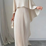 Women’s Pleated Cape Overlay Maxi Dress - Formal Events Wear