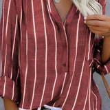 Women's Long Sleeve Striped Blouse - Casual Wear