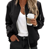Women's Lightweight Zip Up Bomber Jacket - Casual Outerwear