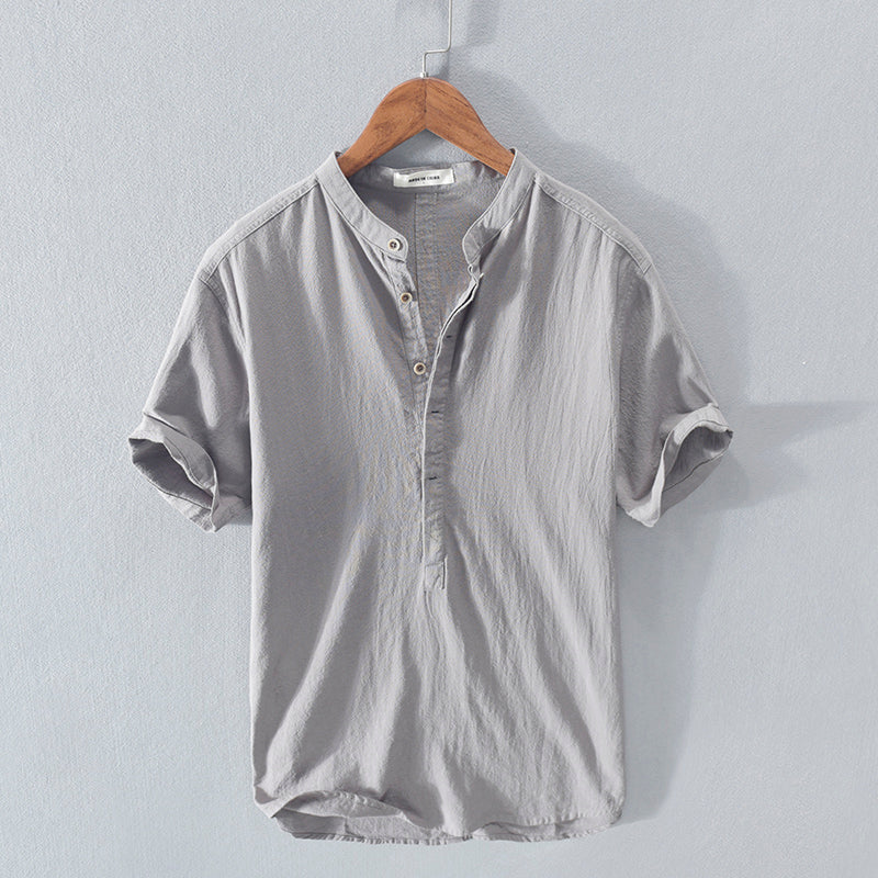Men's Henley Shirt Short Sleeve Banded Collar - Summer Casual