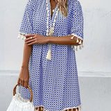 Women's Tunic Dress Tassel Trim - Casual Beach Outing