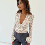 Women's V Neck Long Sleeve Fitted Top - Evening and Casual Wear