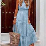 Women's Sleeveless Maxi Dress Lace Detail Flowing Fit - Casual Wear