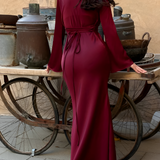 Women's Maxi Dress Long Bell Sleeve Drape Neck - Evening Wear