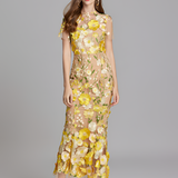 Women's Floral Sheer Mesh Maxi Dress - Special Occasions