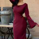 Women's Maxi Dress Long Bell Sleeve Drape Neck - Evening Wear
