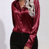 Women's Button Down Blouse Glossy Long Sleeve - Evening Wear