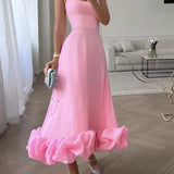 Women's Midi Dress Floral Print Ruffle Hem - Garden Party