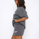 Women's Two-Piece Set Oversized Graphic Tee and Cargo Shorts - Casual Lounge Wear