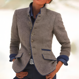Women's Stand Collar Contrast Trim Blazer - Smart Casual