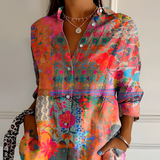 Women's Button Up Shirt Floral Patchwork Design - Casual Outing