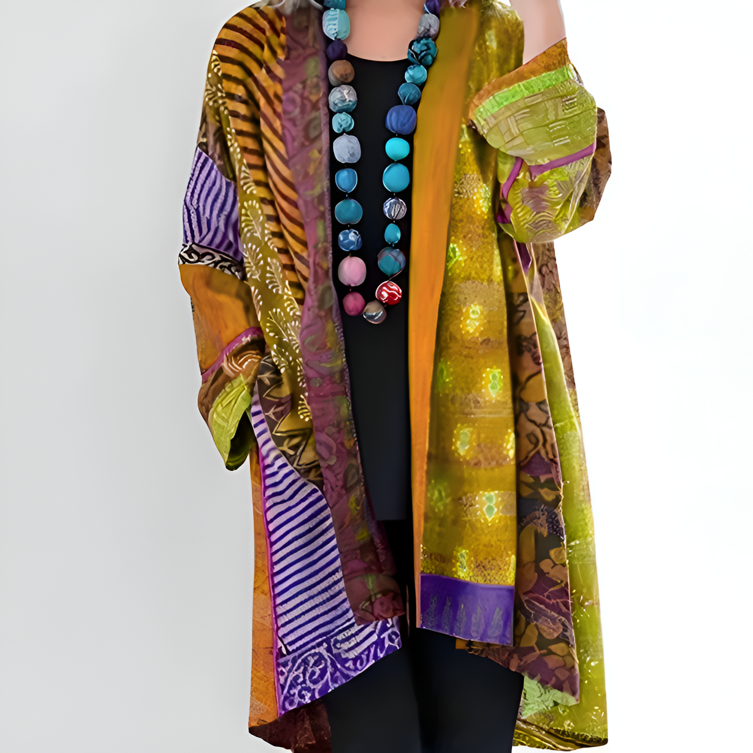 Women's Kimono Cardigan Mixed Pattern - Casual Layering
