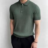 Men's Ribbed Knit Polo Shirt - Business Casual