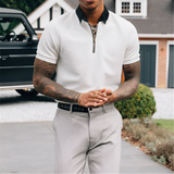 Men's Zip Contrast Detail Polo Shirt - Smart Casual