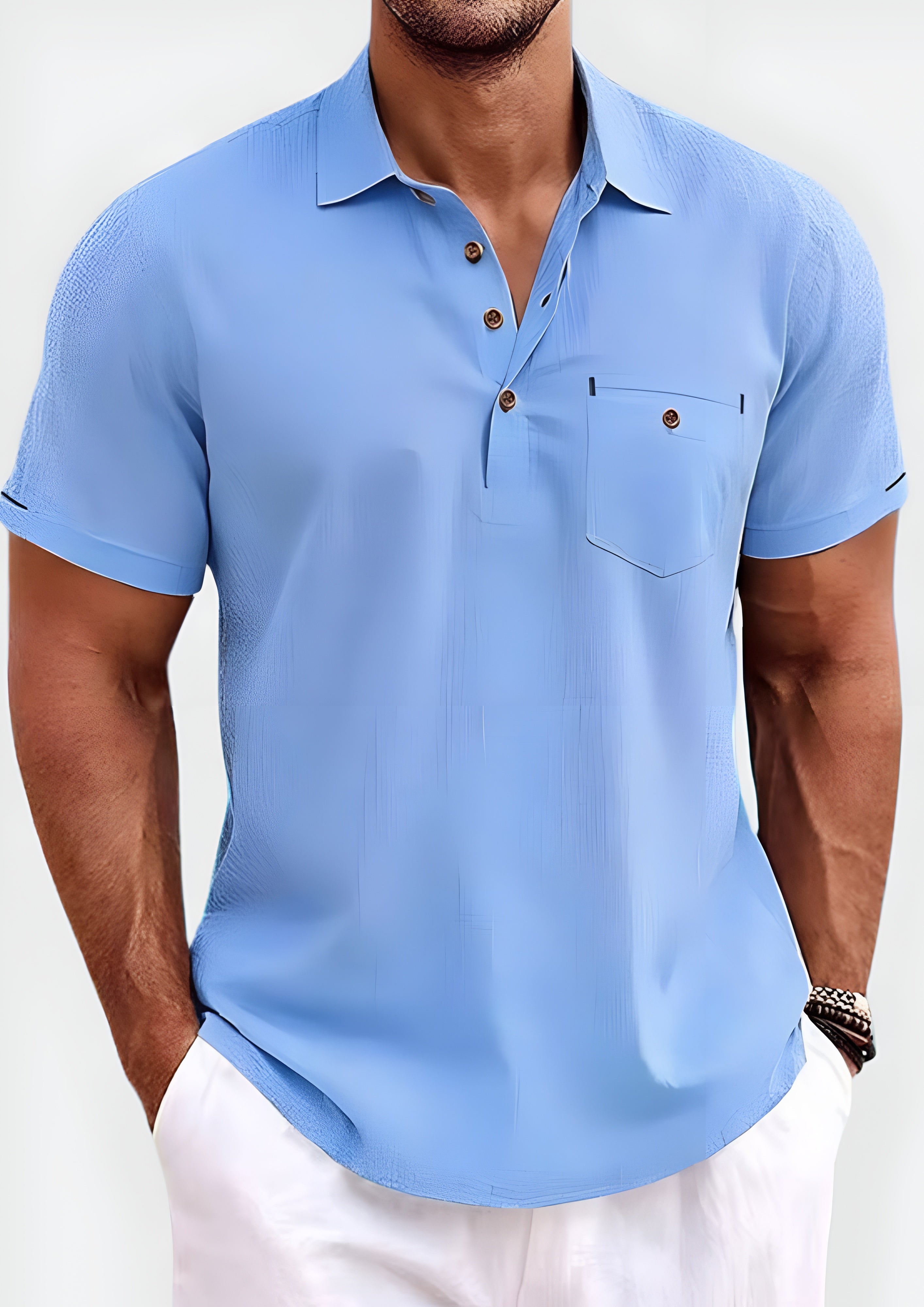 Men's Polo Shirt Buttoned Pocket - Summer Wear