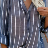 Women's Long Sleeve Striped Blouse - Casual Wear