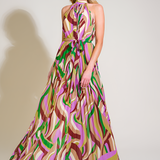 Women's Halter Neck Pleated Maxi Dress - Wedding Guest