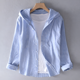 Women's Striped Hooded Long Sleeve Shirt - Casual Outing