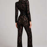 Women's Sequin Embroidered Flare Jumpsuit - Evening Wear