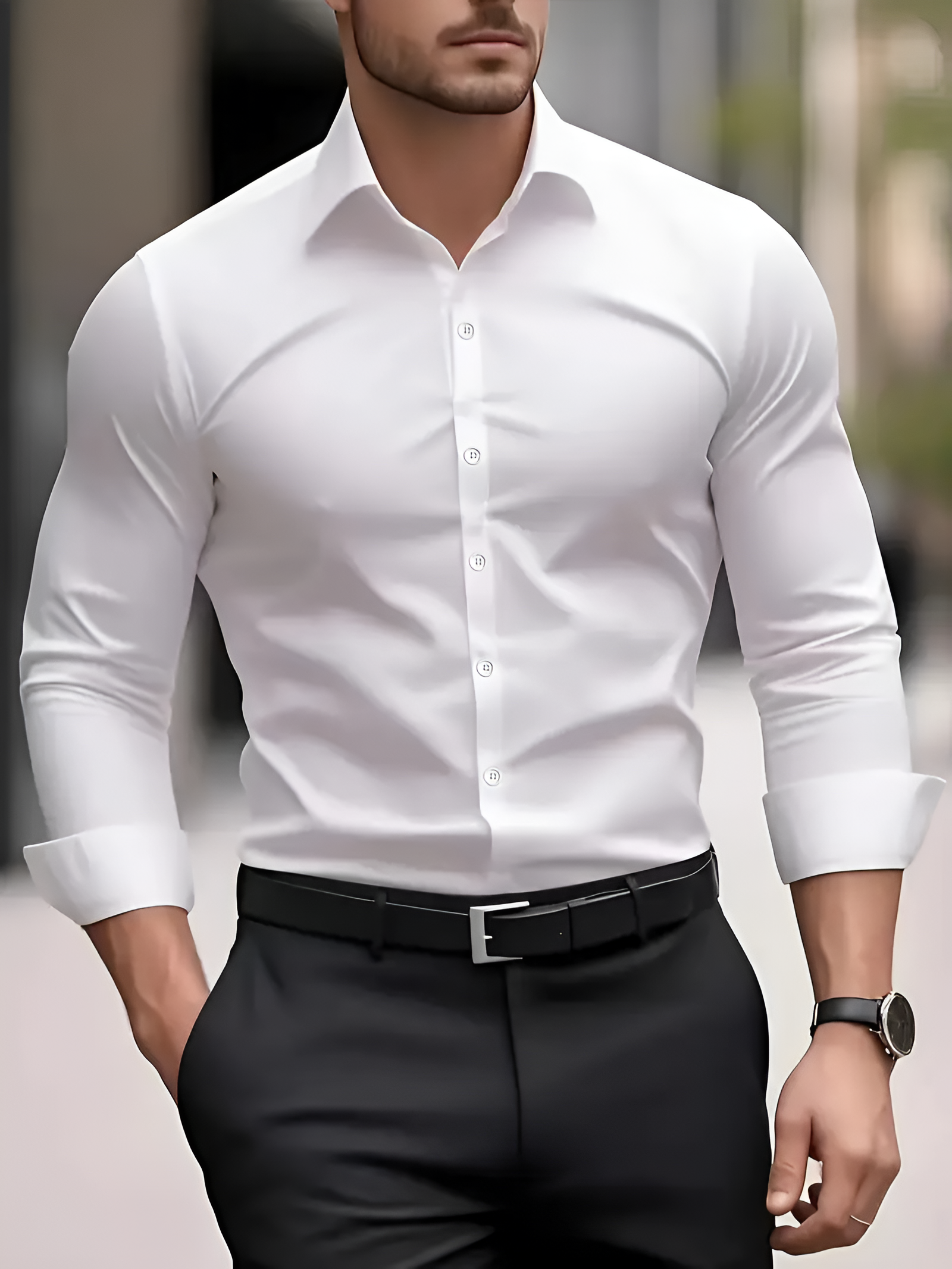Men's Slim Fit Stretch Dress Shirt - Office Wear