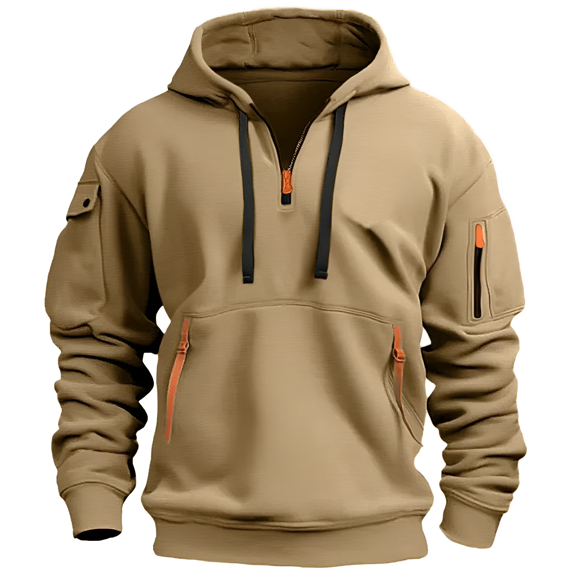 Men's Quarter Zip Utility Hoodie - Casual Streetwear
