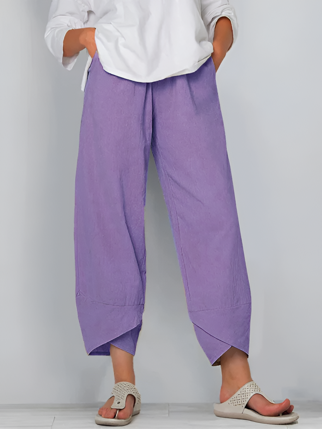 Women's Tulip Hem Wide Leg Trousers - Casual Everyday Wear