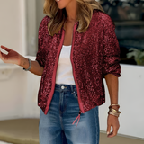 Women's Sequin Zip Up Bomber Jacket - Party Night Out