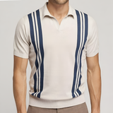 Men's Vertical Stripe Knit Polo Shirt - Casual Wear