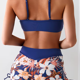 Women's Swimsuit Set Ruched Front Floral Print - Beach Vacation