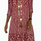 Women's Tiered Skirt V-Neck Dress - Casual Summer Midi