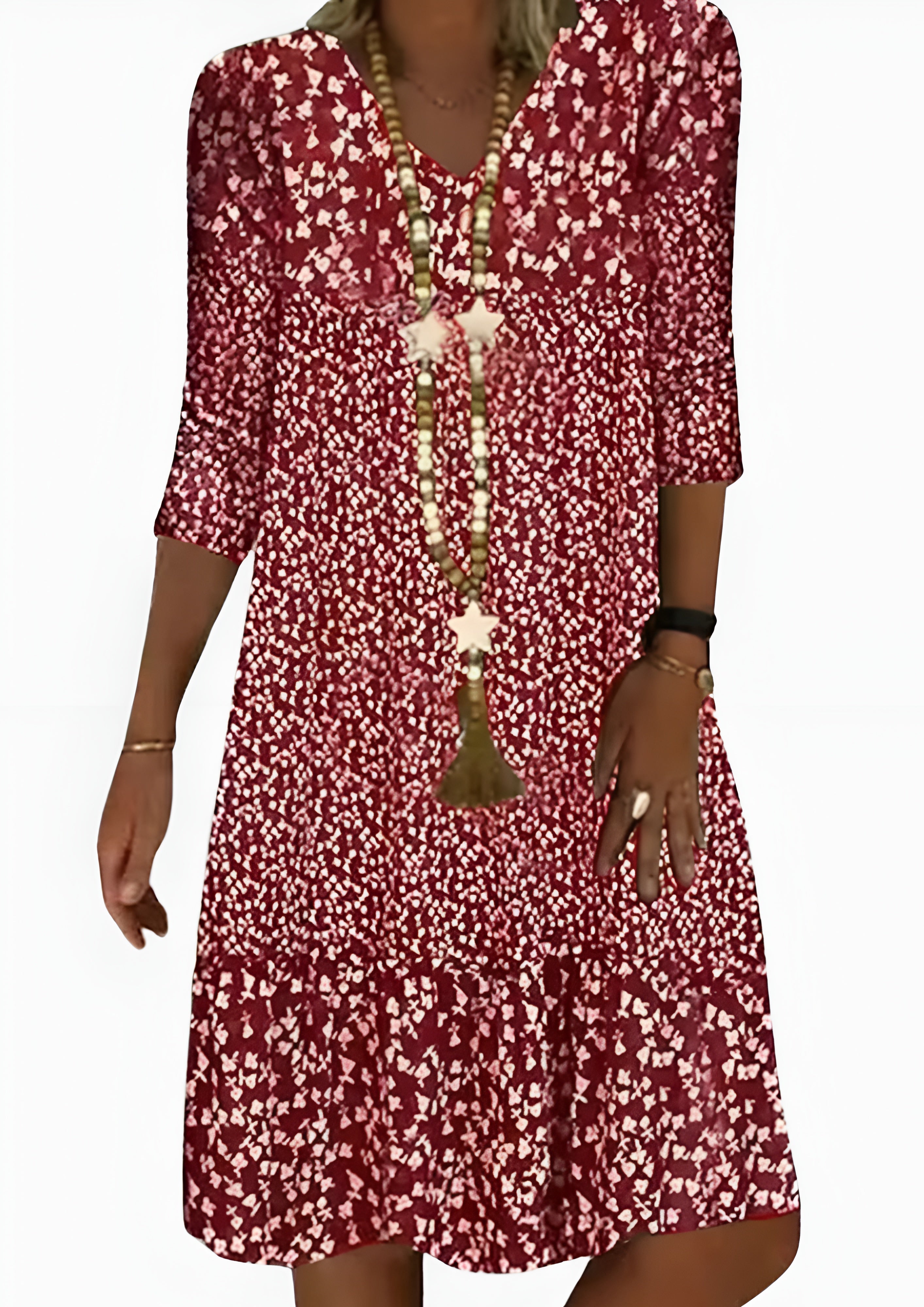 Women's Tiered Skirt V-Neck Dress - Casual Summer Midi