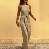 Women's Sequin Backless Wide Leg Jumpsuit - Evening Party