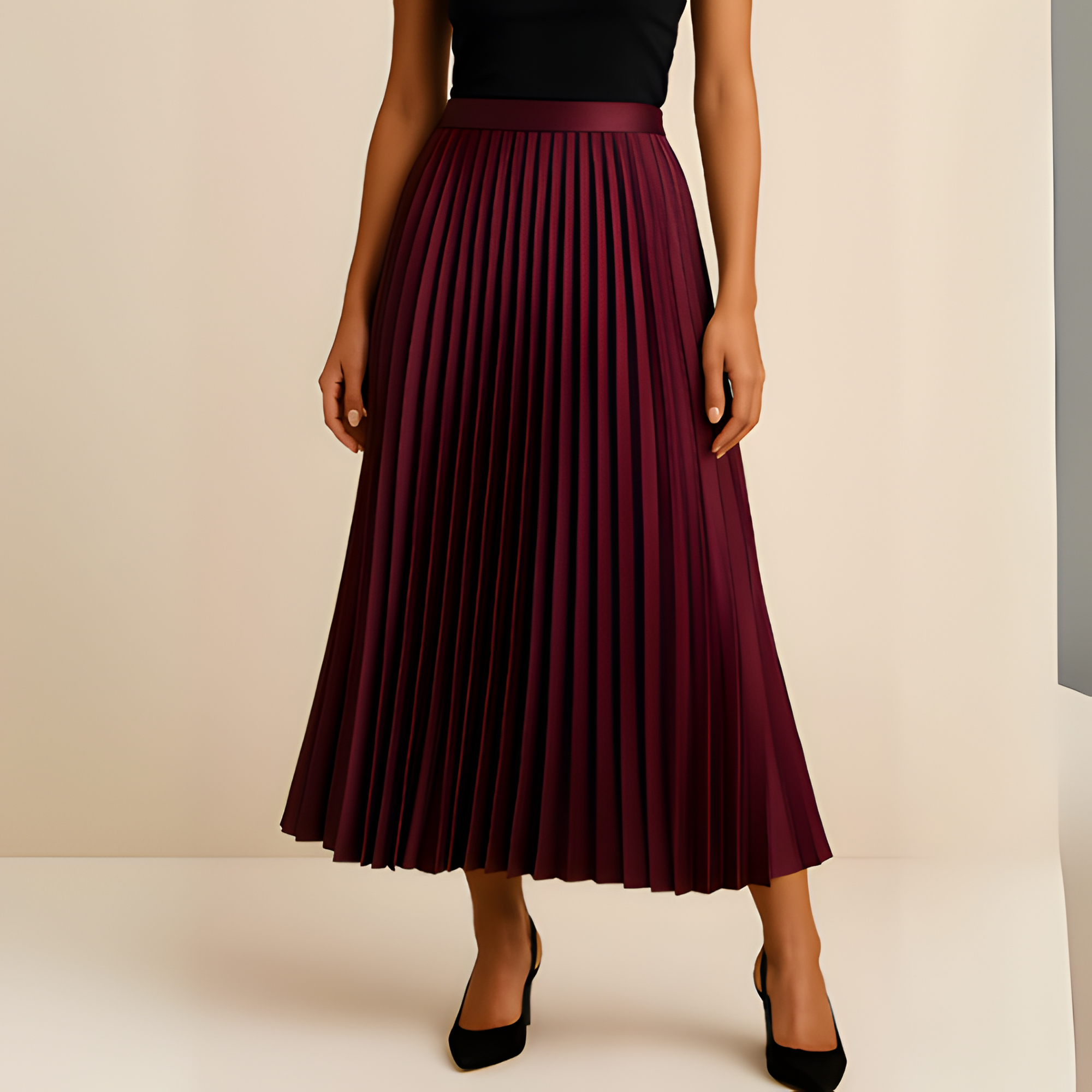 Women's Pleated Skirt High-Waisted A-Line Style - Office Wear