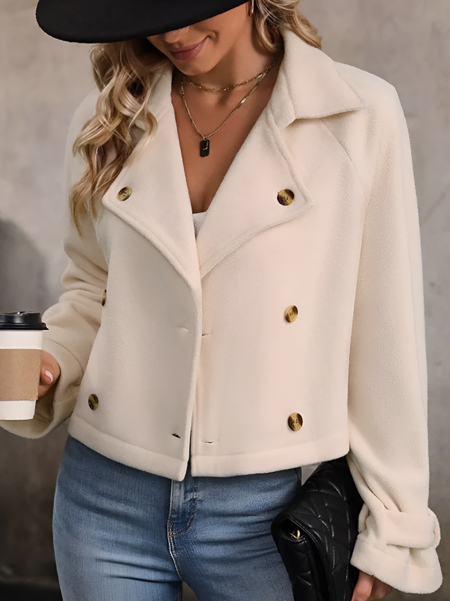Women's Double Breasted Cropped Jacket - Casual Chic