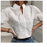 Women's Floral Embroidered Blouse - Casual Wear