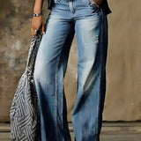 Women’s Vintage Wash Wide Leg Jeans - Casual Streetwear