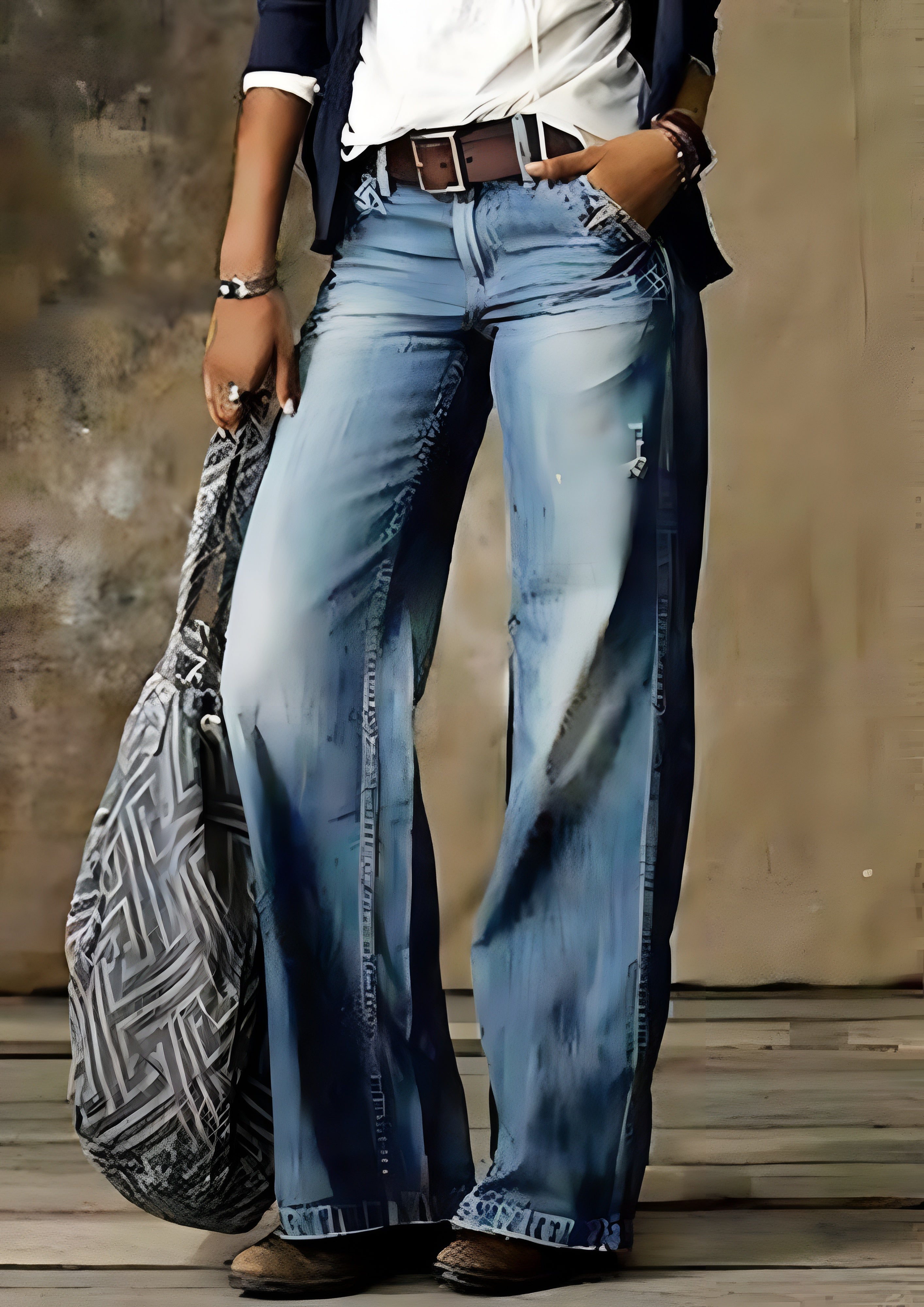Women’s Vintage Wash Wide Leg Jeans - Casual Streetwear