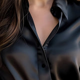 Women's Satin Long Sleeve Blouse - Formal Evening Wear
