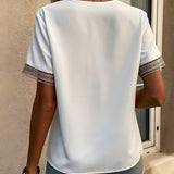 Women's Crochet Trim V-Neck Blouse - Casual Wear