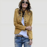 Women's Military Style Jacket Button Front - Casual Wear