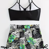 Women's Swimsuit Ruched Front Tropical Print - Beach Vacation