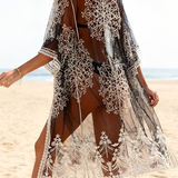 Women's Embroidered Mesh Long Cover Up - Beach Vacation