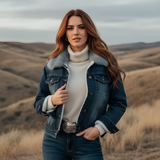 Women's Faux-Shearling Lined Trucker Jacket - Casual Outerwear
