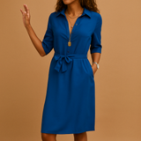 Women's Tie Waist Button Down Midi Dress - Office To Evening