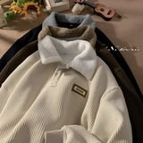 Men's Corduroy Fleece Lined Polo Sweatshirt - Casual Winter Wear