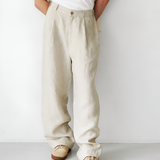 Men's Pleated Wide Leg Trousers - Casual Everyday Wear