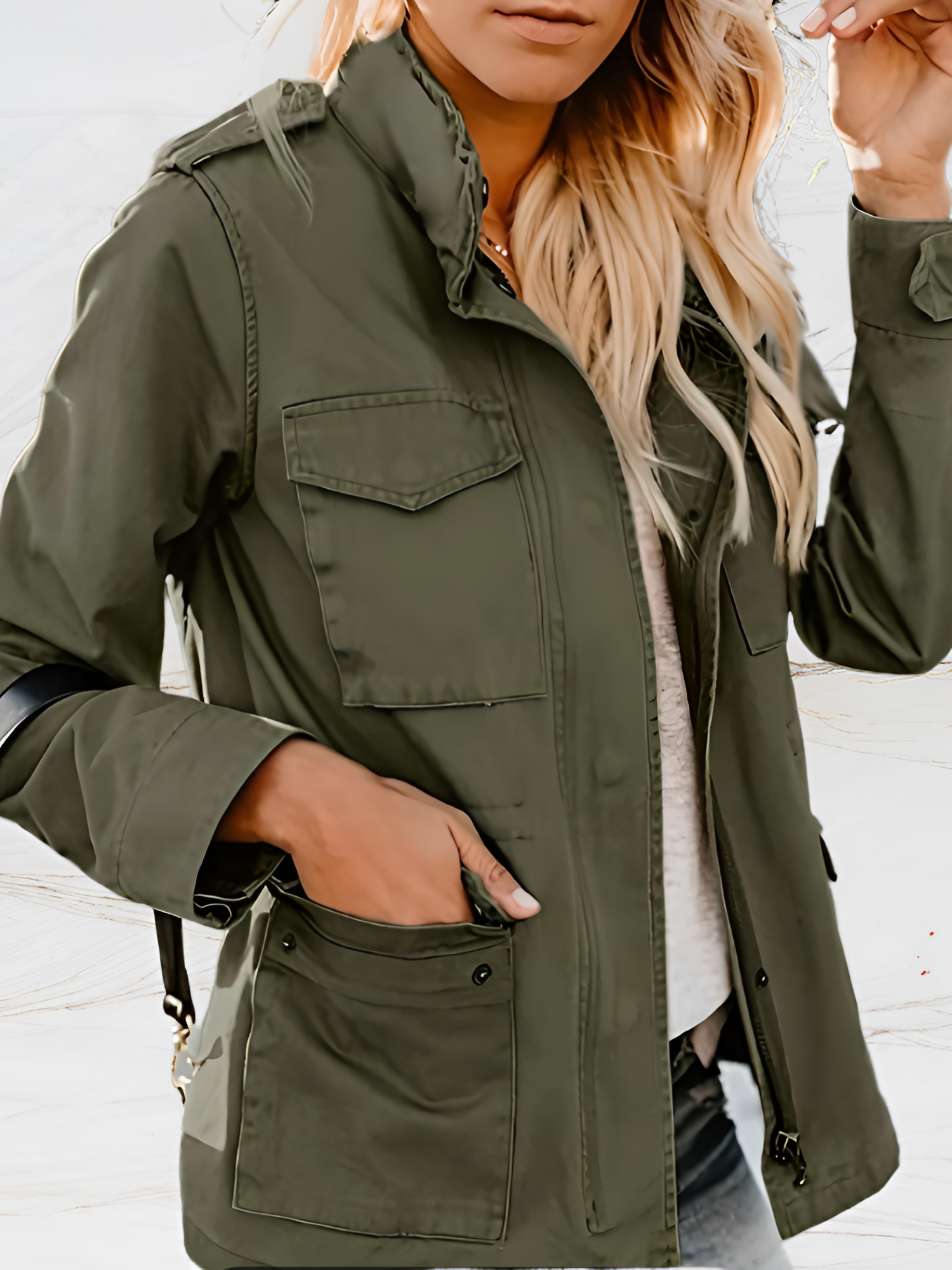 Women's Utility Pocket Military Jacket - Casual Outerwear
